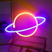 Hibibud Planet Neon Light Signs - Pxymoer Yellow/Blue LED Neon Sign Wall Decor Neon Lamp Battery/USB Operated Planet Night Lights Signs for Bedroom, Kids Room, Christmas, Wedding, Birthday Party Decor